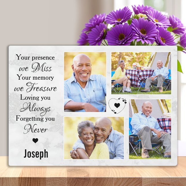 Modern Marble Photo Collage Memorial Keepsake Plaque (Creator Uploaded)