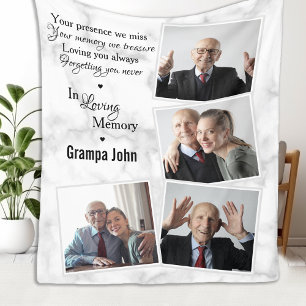 Modern Marble Photo Collage Remembrance Memorial Fleece Blanket