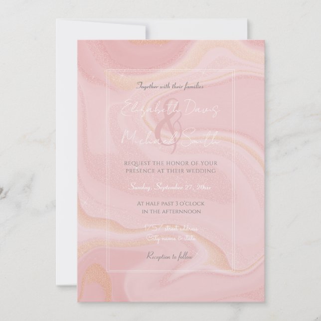 Modern Marble Pink Gold Glitter Background Invitation (Front)