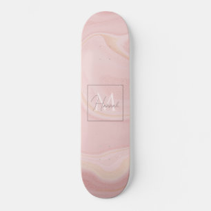 Modern Marble Pink Gold Glitter Background Skateboard
