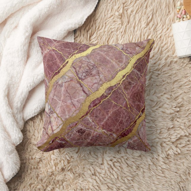 Modern Marble Pink + Gold Luxury  Cushion (Blanket)