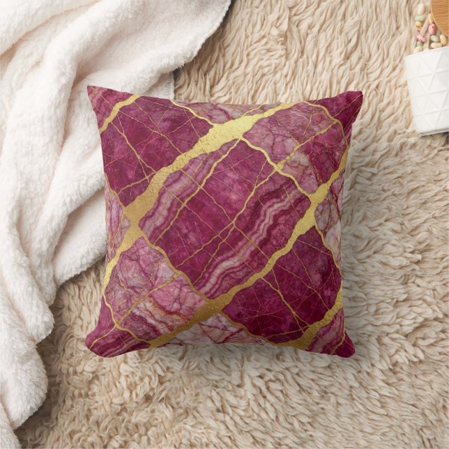 Modern Marble Pink + Gold Luxury  Cushion (Blanket)