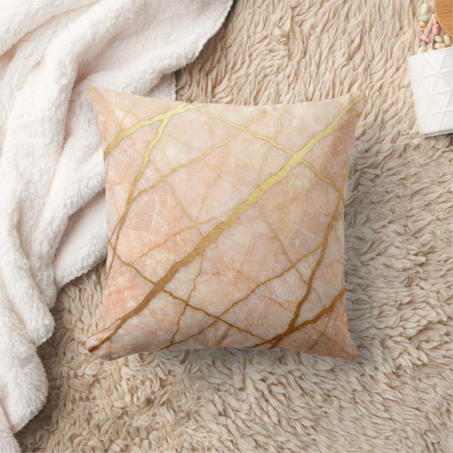 Modern Marble Pink + Gold Luxury  Cushion (Blanket)