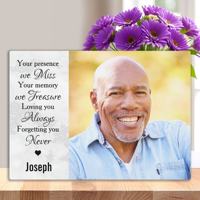 Modern Marble Remembrance Keepsake Photo Memorial Plaque (Creator Uploaded)