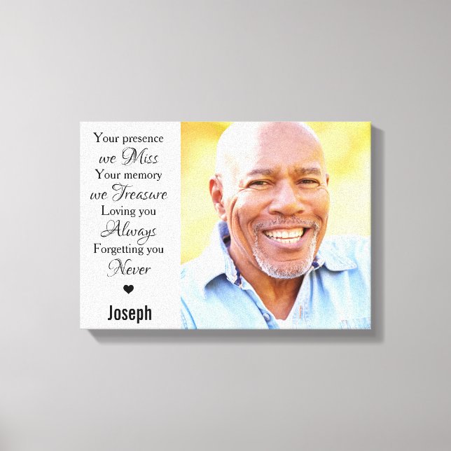 Modern Marble Remembrance Photo Keepsake Memorial Canvas Print (Front)