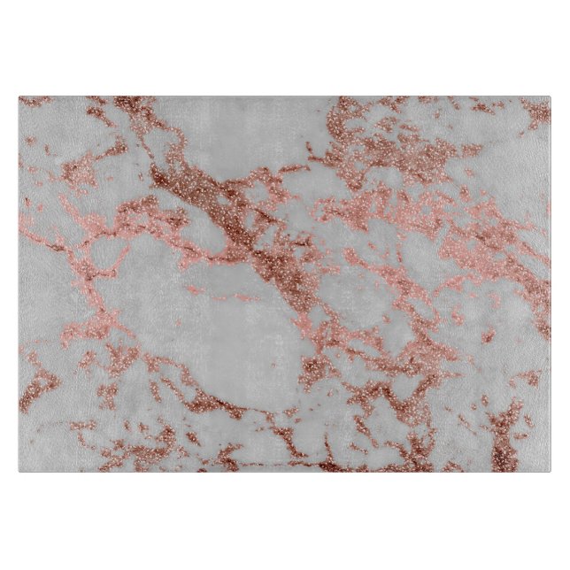 Modern Marble Rose Gold Glitter Cutting Board (Front)