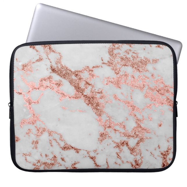 Modern Marble Rose Gold Glitter Laptop Sleeve (Front)