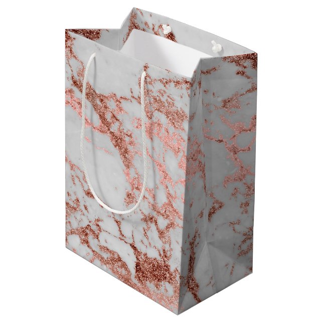 Modern Marble Rose Gold Glitter Medium Gift Bag (Back Angled)