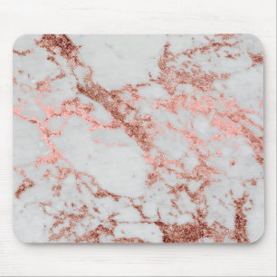Modern Marble Rose Gold Glitter Mouse Mat