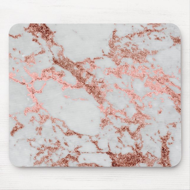 Modern Marble Rose Gold Glitter Mouse Mat (Front)