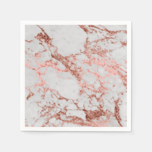 Modern Marble Rose Gold Glitter Napkin (Front)