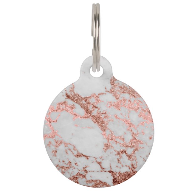 Modern Marble Rose Gold Glitter Pet Tag (Front)