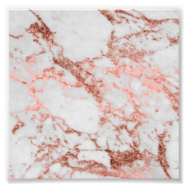 Modern Marble Rose Gold Glitter Photo Print (Front)