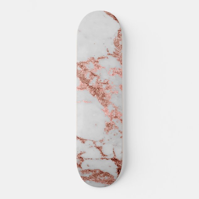 Modern Marble Rose Gold Glitter Skateboard (Front)