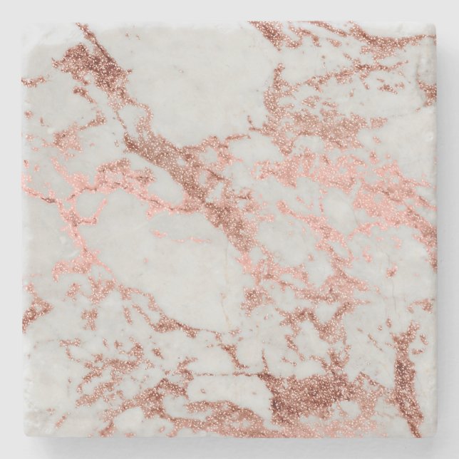 Modern Marble Rose Gold Glitter Stone Coaster (Front)
