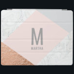 Modern Marble, rose gold, grey and blush pink iPad Cover<br><div class="desc">Modern faux Marble,  rose gold,  grey and blush pink design. With space for a name. Background color and text color can be altered. Part of a modern collection.</div>