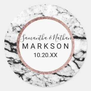 Modern Marble Rose Gold Pinstripe Wedding Stickers