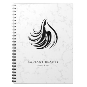 Modern Marble Salon Feminine Silhouette Black Logo Notebook
