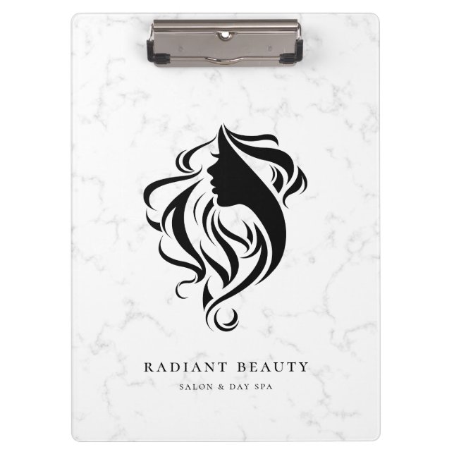 Modern Marble Salon Silhouette Logo Clipboard (Front)