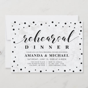 Modern Marble & Script Wedding Rehearsal Dinner In Invitation