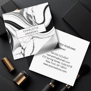 Modern Marble Silver Square Business Card