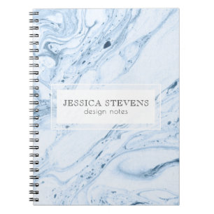 Modern Marble Swirls White & Blue-Grey Notebook