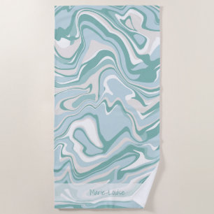 Modern Marble Turquoise Coastal Beach Sea Name Beach Towel