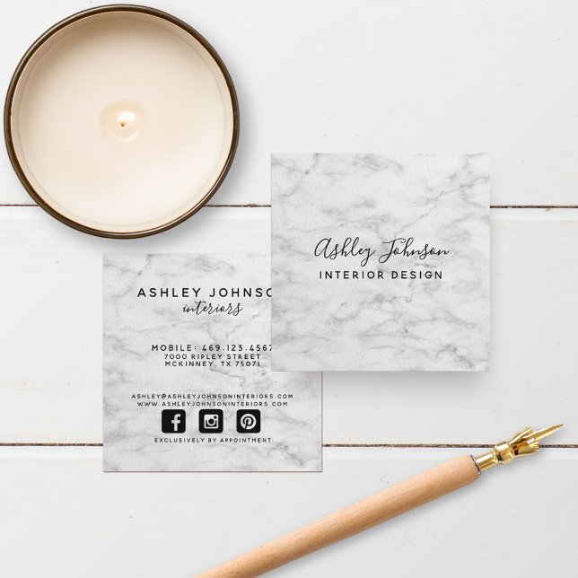 Modern Marble Typography Professional Square Business Card (Creator Uploaded)