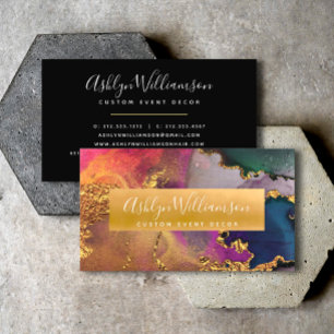 Modern marble watercolor gold purple blue script business card