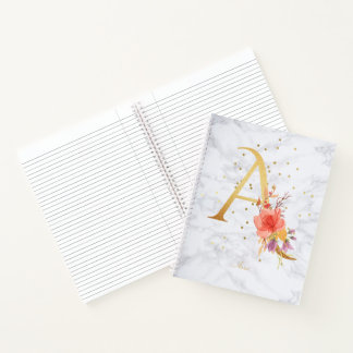 Modern Marble Watercolor Golden Monogram Letter A Notebook