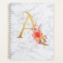 Modern Marble Watercolor Golden Monogram Letter A