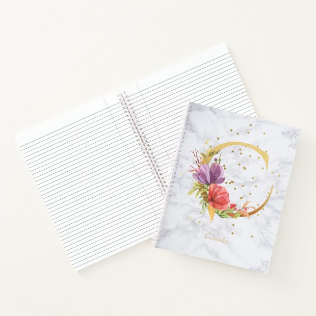 Modern Marble Watercolor Golden Monogram Letter C Notebook (Inside)