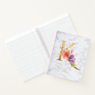 Modern Marble Watercolor Golden Monogram Letter K Notebook