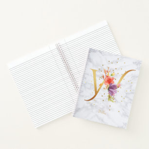 Modern Marble Watercolor Golden Monogram Letter W Notebook