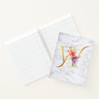 Modern Marble Watercolor Golden Monogram Letter W Notebook