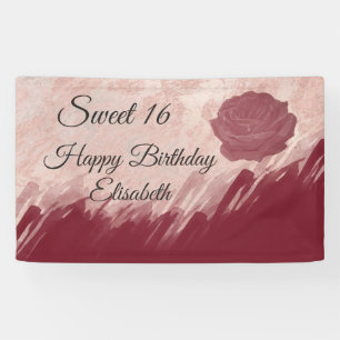 Modern marble watercolor rose sweet 16 party banner