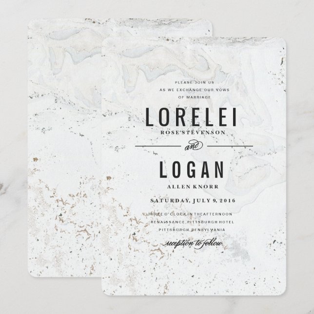 Modern Marble Wedding Invitation | Black (Front/Back)