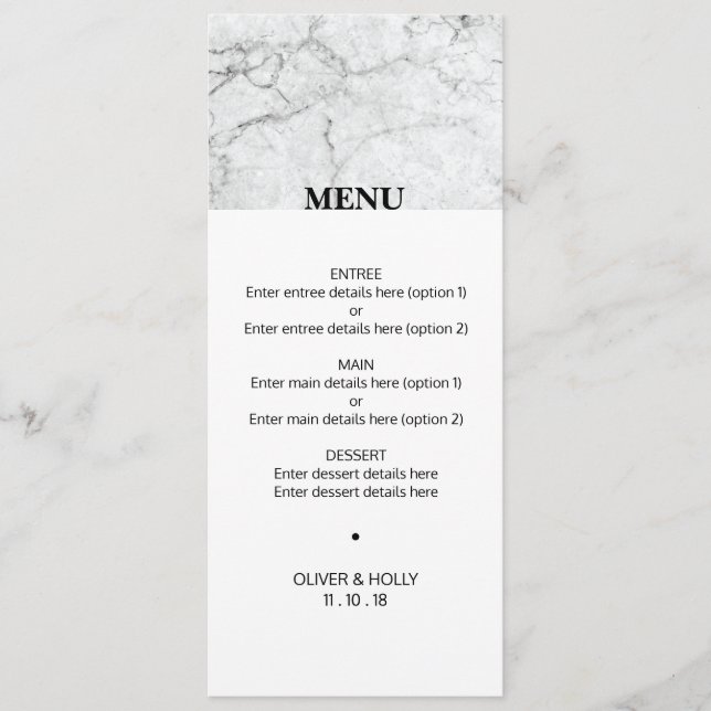 Modern marble wedding menu (Front)