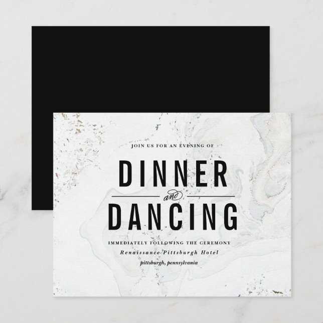 Modern Marble Wedding Reception Card | Black (Front/Back)