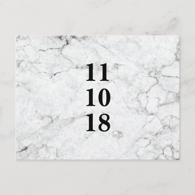 Modern marble wedding save the date postcard (Front)