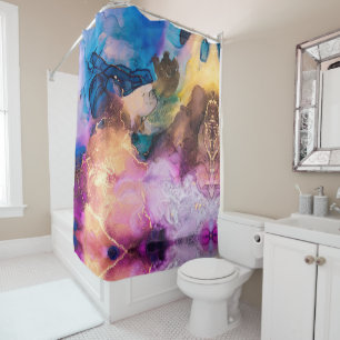 Modern Marbled Alcohol Ink Abstract Art Shower Curtain