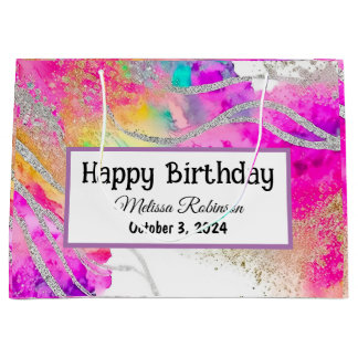 Modern Marbled Glitter Colourful Birthday Large Gift Bag
