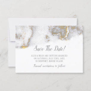 Modern Marbled Grey and Gold Wedding Save The Date