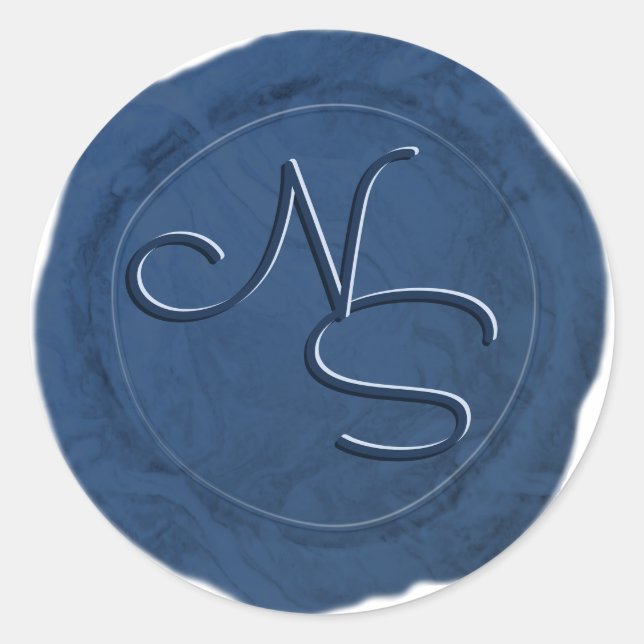 Modern Marbled Navy Wax Seal Monogram Sticker (Front)