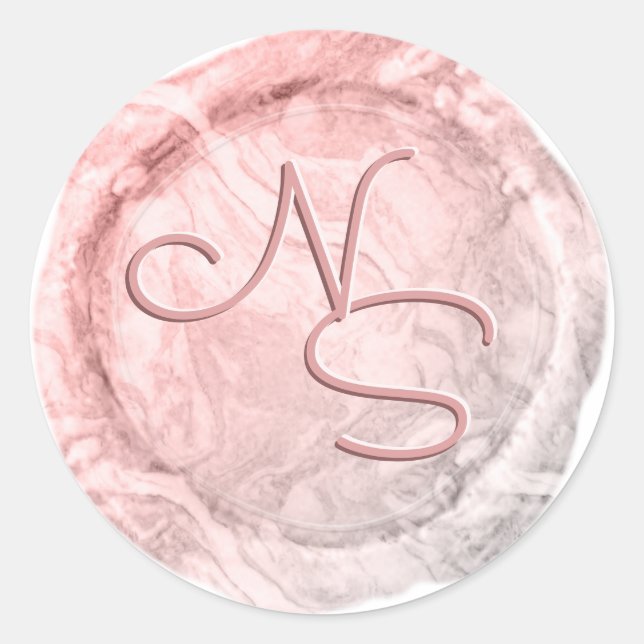 Modern Marbled Pink Wax Seal Monogram Sticker (Front)