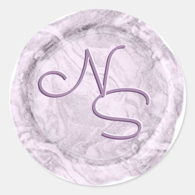 Modern Marbled Purple Wax Seal Monogram Sticker (Front)