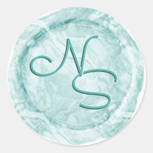 Modern Marbled Teal Aqua Wax Seal Monogram Sticker