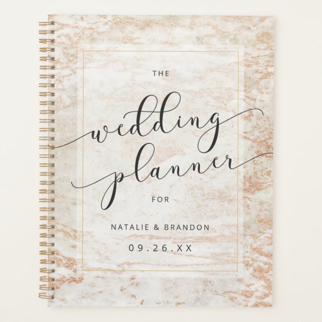 Modern Marbles in Beige with Copper Wedding Plans Planner (Front)