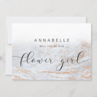 Modern Marbles in Blue Flower Girl Proposal Card