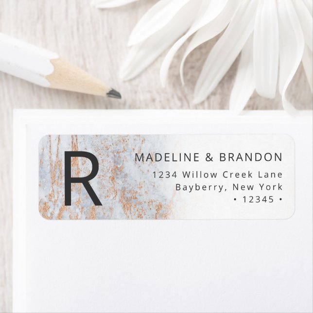 Modern Marbles in Blue with Copper Return Address (Insitu)